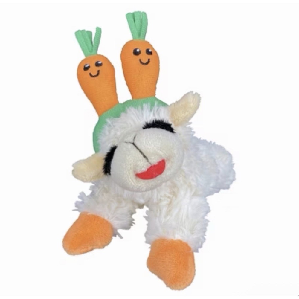 Multipet Lamb Chop Dog Toy Carrot Headband Squeaky Plush White 71532